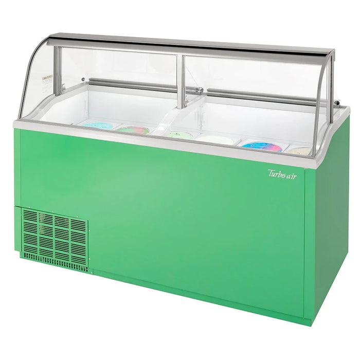 Turbo Air TIDC-70G-N 68" Stand Alone Ice Cream Freezer w/ 12 Tub Capacity - Green, 115v - Donut-Supplies.Com