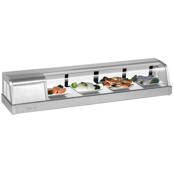 Turbo Air SAK-60L-N 60" Stainless Steel Curved Glass Refrigerated Display/Sushi Case - Left Side Compressor - Donut-Supplies.Com