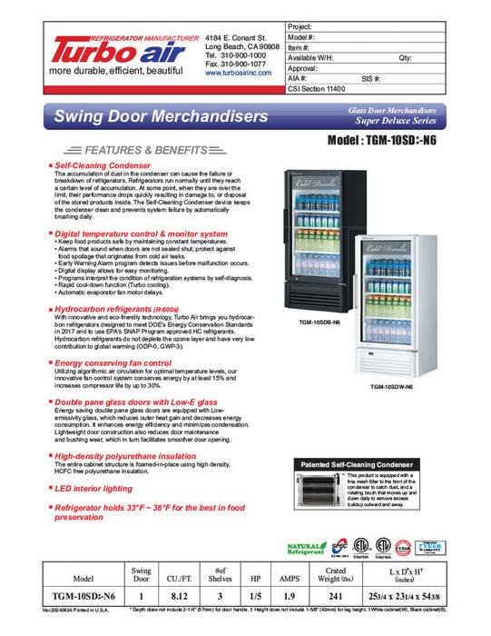 Turbo Air TGM-10SDB-N6 26" Black Super Deluxe Countertop Refrigerator w/ Glass Swing Door – Front Access, LED Lighting, 115v - Donut-Supplies.Com