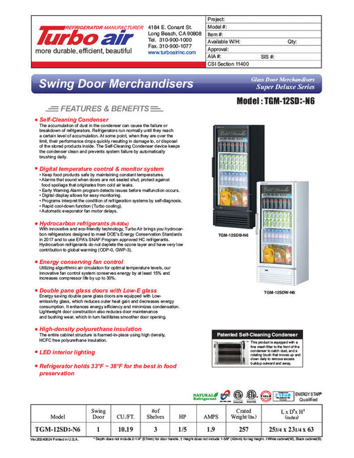 Turbo Air TGM-12SDB-N6 26" Black Super Deluxe Countertop Refrigerator w/ Glass Swing Door – LED Interior, Front Access, 115v - Donut-Supplies.Com