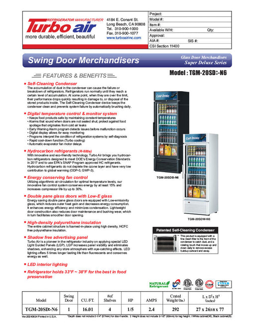 Turbo Air TGM-20SDB-N6 27" Black Super Deluxe Countertop Refrigerator w/ Glass Swing Door – LED Lighting, Front Access, 115v - Donut-Supplies.Com