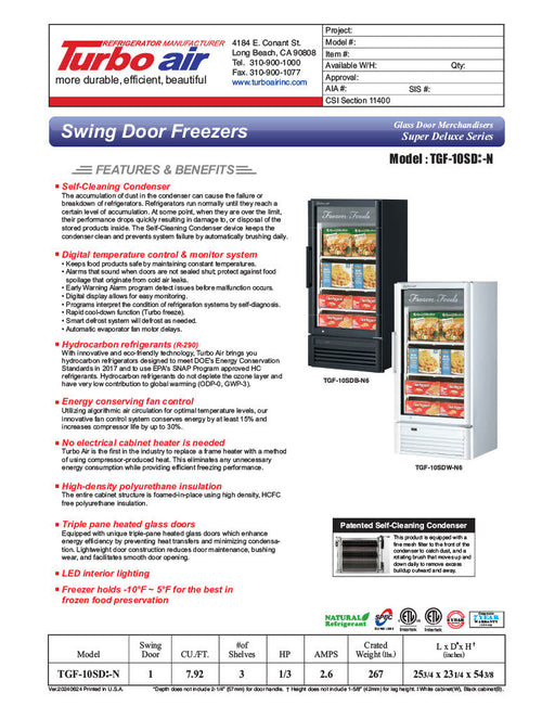 Turbo Air TGF-10SDB-N 25 3/4" Black Super Deluxe Countertop Display Freezer – (1) Swing Door, LED Interior Lighting, 115v - Donut-Supplies.Com