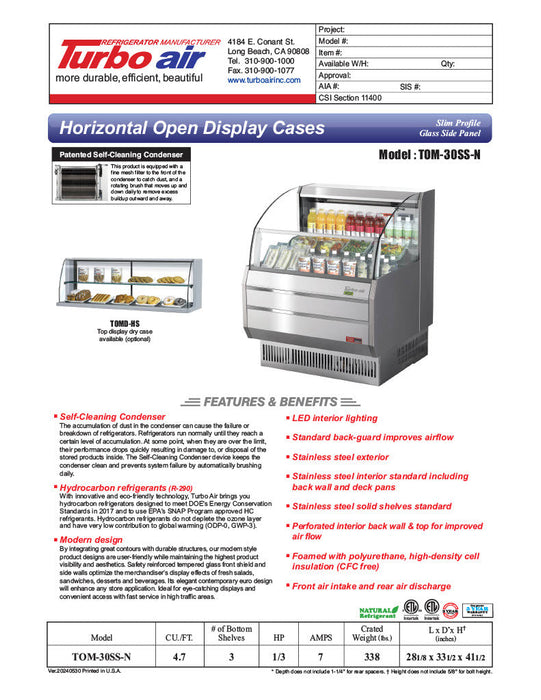 Turbo Air TOM-30SS-N 28 1/8" Horizontal Open Air Cooler w/ (3) Levels, 115 - Donut-Supplies.Com