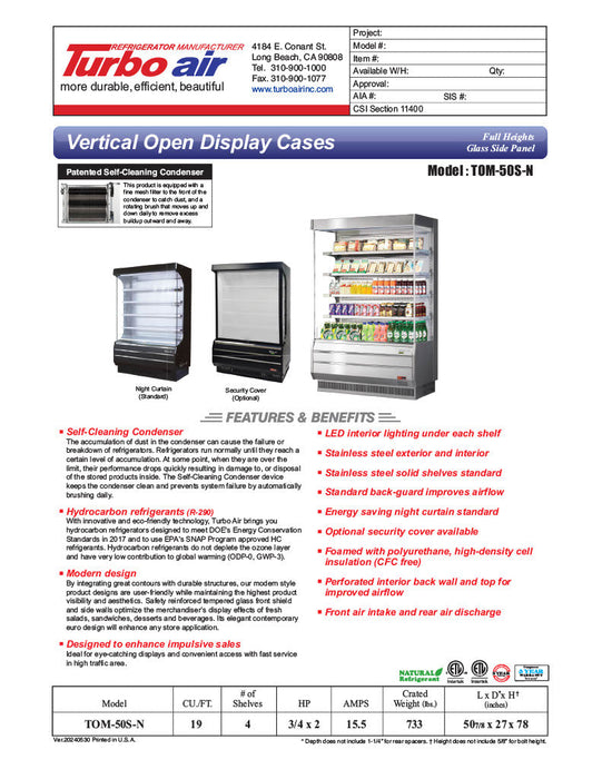 Turbo Air TOM-50S-N 50 7/8" Vertical Open Air Cooler w/ (5) Levels – Stainless Steel Exterior, 115v - Donut-Supplies.Com