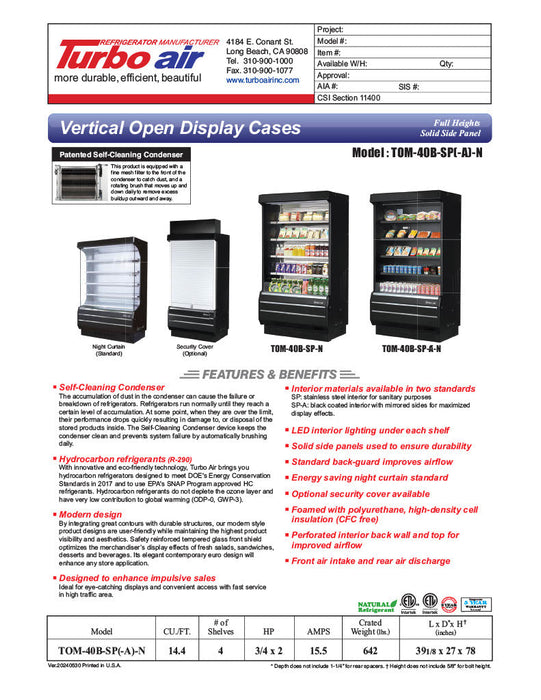 Turbo Air TOM-40B-SP-N 39 1/8" Vertical Open Air Cooler w/ (5) Levels – Black Exterior, 115v - Donut-Supplies.Com