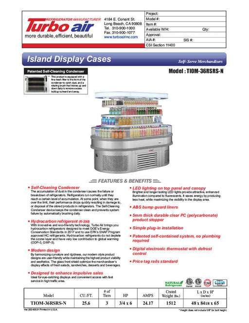 Turbo Air Self-Serve Merchandiser TIOM-36RSRS-N 48" Stainless Steel Open Air Oval Island Display Case - Donut-Supplies.Com