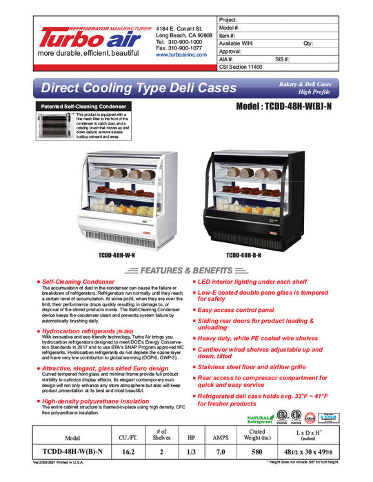 Turbo Air TCDD-48H-W-N 48" Curved Glass Full-Service Deli Display Case, 3 Levels, White Exterior, 115v - Donut-Supplies.Com