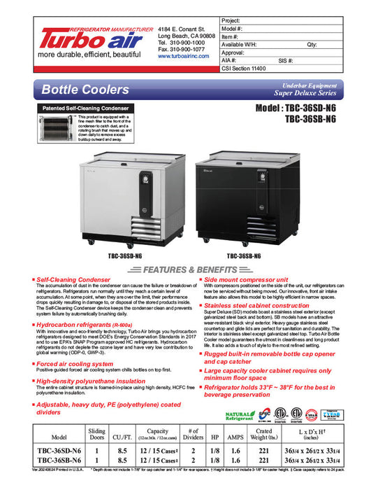 Turbo Air TBC-36SB-N6 36" Super Deluxe Black Exterior Bottle Cooler - Donut-Supplies.Com