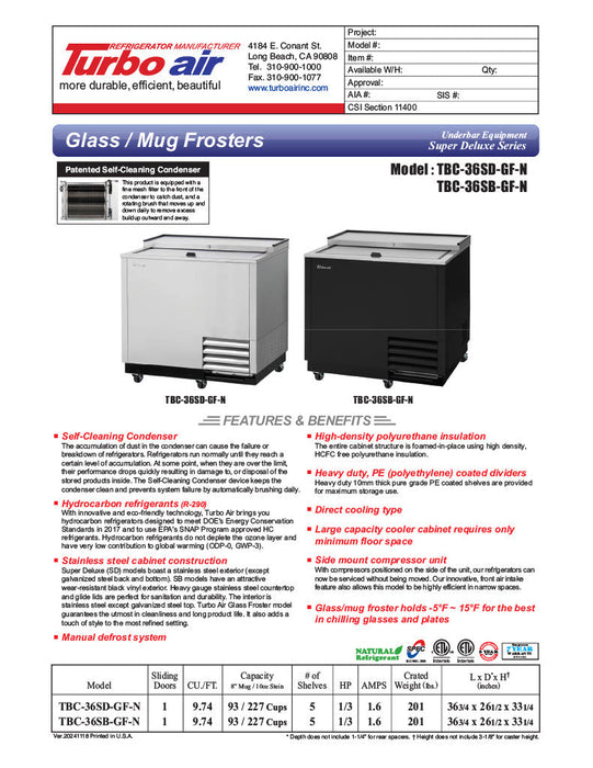 Turbo Air TBC-36SB-GF-N 36" Black Laminate Exterior, Glass Froster - Donut-Supplies.Com