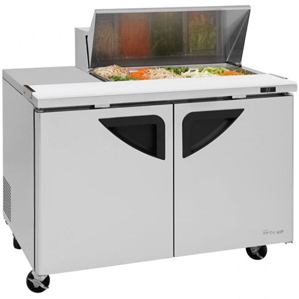 Turbo Air Super Deluxe TST-48SD-08S-N-LW 48" 2 Door Refrigerated Sandwich Prep Table with Left Work Station - Donut-Equipment.com