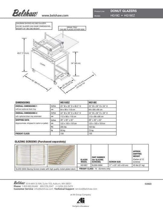Belshaw HG18C Glazer with Drain Tray/and One Glazing Screen - Donut-Supplies.Com
