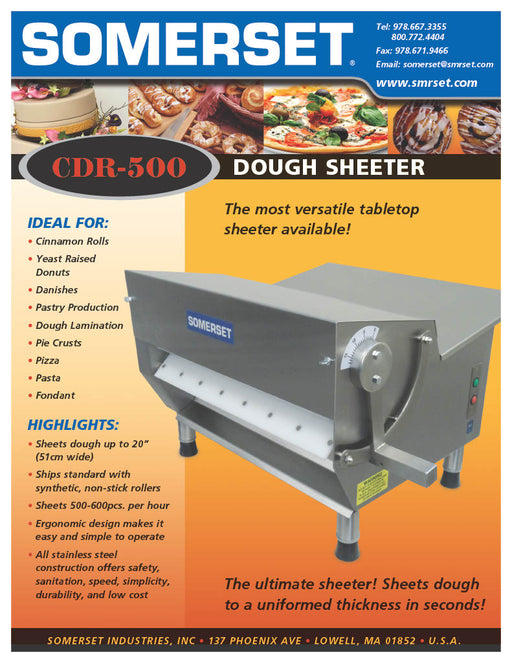 Somerset CDR-500 - Dough Roller Sheeter - 20" Single Pass- Recommended for Donut Dough - Donut-Supplies.Com