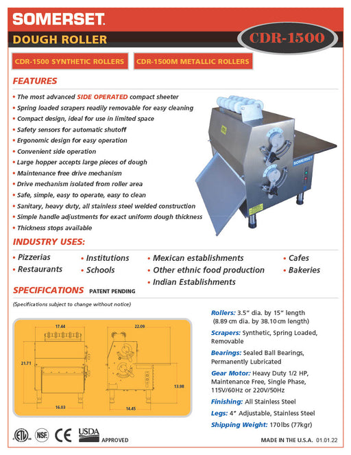 CDR-1500 Dough Roller / Double Pass- Side Operated - Donut-Supplies.Com