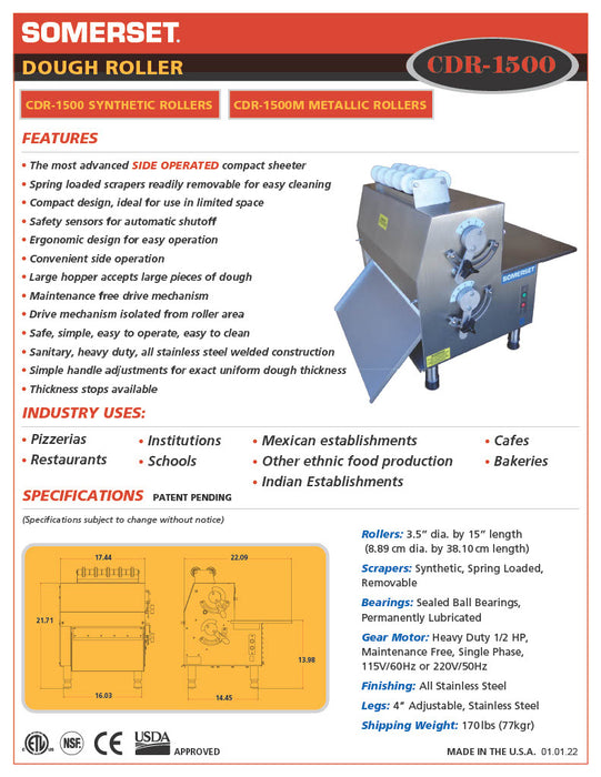 CDR-1500 Dough Roller / Double Pass- Side Operated - Donut-Supplies.Com