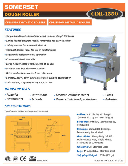 CDR-1550 Dough Roller / Double Pass- Front Operated - Donut-Supplies.Com