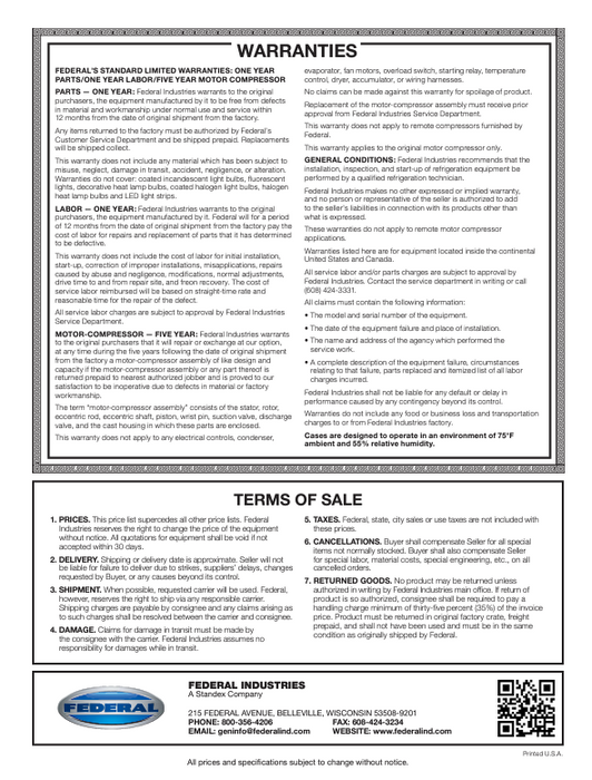Federal Industries (ITRSS6034-B18)-Italian Series Refrigerated- 60" x 52"(H) Self Service Open Air Case w/ Two Shelves 208-240V - Donut-Supplies.Com