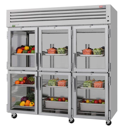 Turbo Air PRO-77-6R-G-N 77 3/4" Three Section Reach In Refrigerator, (6) Left/Right Hinge Glass Doors, 115v - Donut-Supplies.Com