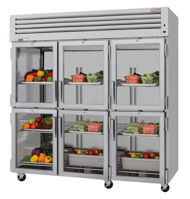 Turbo Air PRO-77-6R-G-N 77 3/4" Three Section Reach In Refrigerator, (6) Left/Right Hinge Glass Doors, 115v - Donut-Supplies.Com