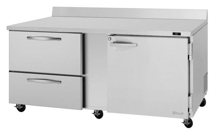 Turbo Air PWR-72-D2R-N 72 1/4" Worktop Refrigerator w/ 3 Sections, 2 Drawers & 1 Solid Door - Donut-Supplies.Com