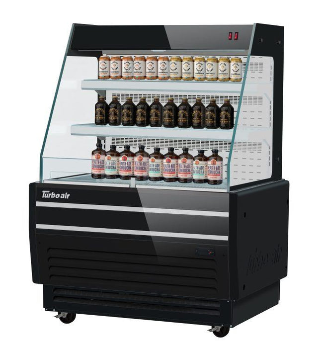 Turbo Air TBA37-50N-B 37" Black Horizontal Refrigerated Open Display Merchandiser w/ (2) Shelves, 115v - Donut-Supplies.Com