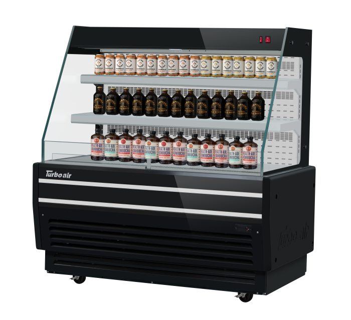 Turbo Air TBA49-50N-B 49" Black Horizontal Refrigerated Open Display Merchandiser w/ (2) Shelves, 115v - Donut-Supplies.Com