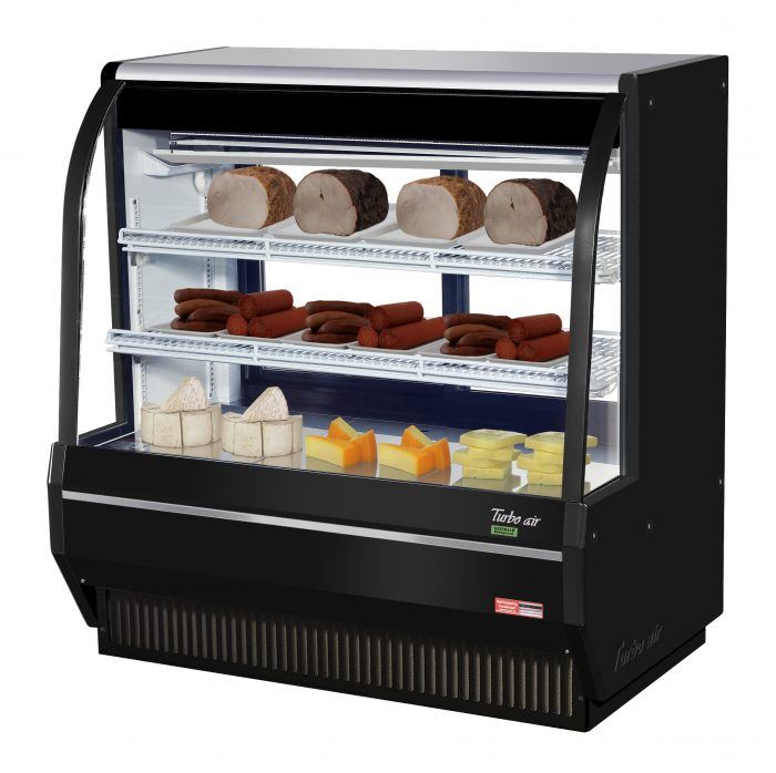Turbo Air TCDD-48H-B-N 48" Curved Glass Full-Service Deli Display Case, 3 Levels, Black Exterior, 115v - Donut-Supplies.Com