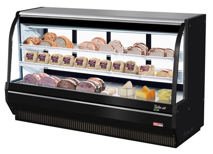 Turbo Air TCDD-96H-B-N 96-1/2" Curved Glass Full-Service Deli Display Case, 3 Levels, Black Exterior, 115v - Donut-Supplies.Com