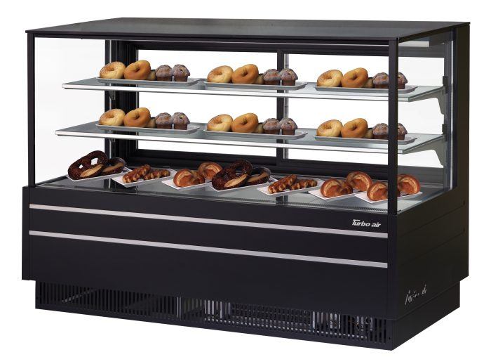 Turbo Air TCGB-72UF-DR-B 72" Straight Glass Full-Service Dry Bakery Display Case, 3 Levels, Black Exterior, 115v - Donut-Supplies.Com