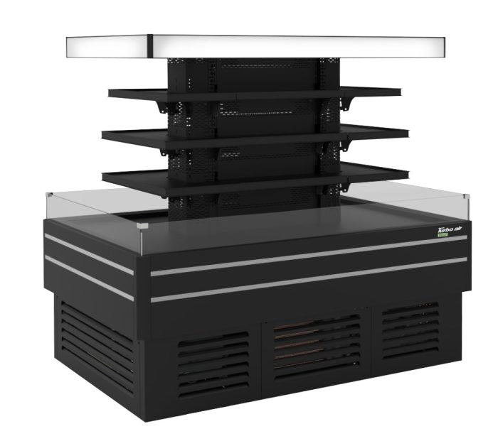 Turbo Air TIOM-24CSCB-N 72" Square Glass Island Open Air Merchandiser, 24 Cu. Ft., Self-Serve, Black, 220v - Donut-Supplies.Com