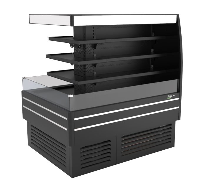 Turbo Air TIOM-48CSB-N 73" Square Island Open Air Merchandiser, 36 Cu. Ft., Self-Serve, Black, 220v - Donut-Supplies.Com