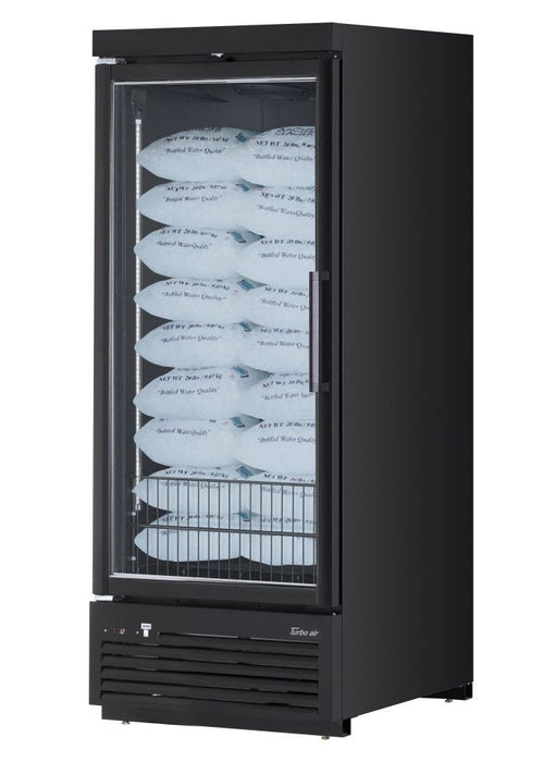 Turbo Air TJMI-30SDB-N 36 5/8" Black Indoor Ice Merchandiser w/ Glass Door – Bottom Mount Compressor, 115v - Donut-Supplies.Com