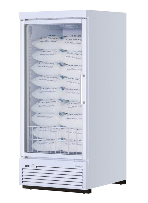 Turbo Air TJMI-30SDW-N 36 5/8" White Indoor Ice Merchandiser w/ Glass Door – Bottom Mount Compressor, 115v - Donut-Supplies.Com