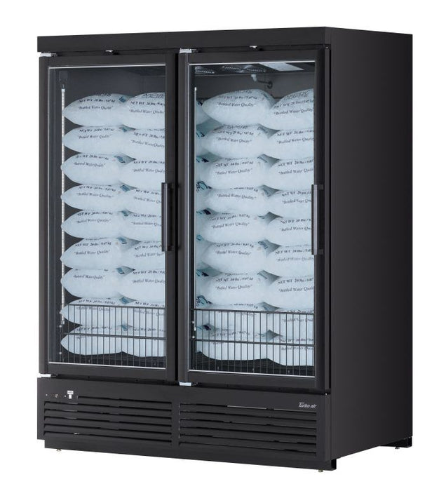 Turbo Air TJMI-55SDB-N 65 1/8" Black Indoor Ice Merchandiser w/ Glass Door – Bottom Mount Compressor, 115v - Donut-Supplies.Com