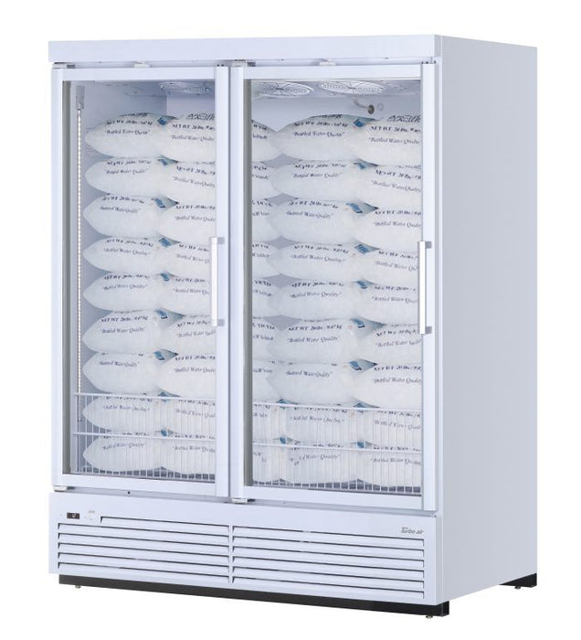 Turbo Air TJMI-55SDW-N 65 1/8" White Indoor Ice Merchandiser w/ Glass Door – Bottom Mount Compressor, 115v - Donut-Supplies.Com
