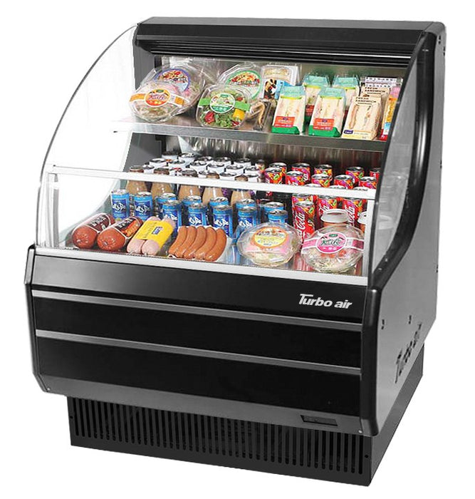 Turbo Air TOM-30LB-N 28" Horizontal Open Air Cooler w/ (2) Levels – Low Profile, Black Exterior, 115v - Donut-Supplies.Com