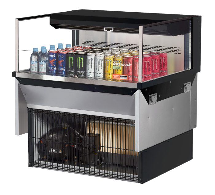 Turbo Air TOM-36L-UF-B-1SI-N 35 7/8" Drop-In Horizontal Open Air Cooler w/ (1) Level – Black Exterior, 115v - Donut-Supplies.Com
