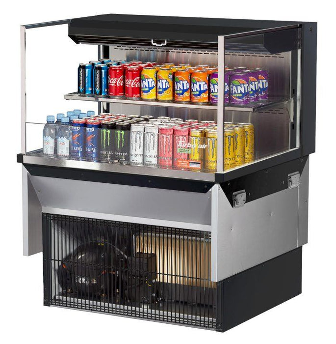 Turbo Air TOM-36L-UF-B-2SI-N 35 7/8" Drop-In Horizontal Open Air Cooler w/ (2) Levels – Black Exterior, 115v - Donut-Supplies.Com