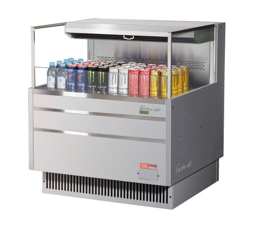 Turbo Air TOM-36L-UF-S-1S-N 35" Stainless Steel Low Profile Horizontal Open Air Cooler w/ (1) Level – Ultra Front Merchandiser, 115v - Donut-Supplies.Com