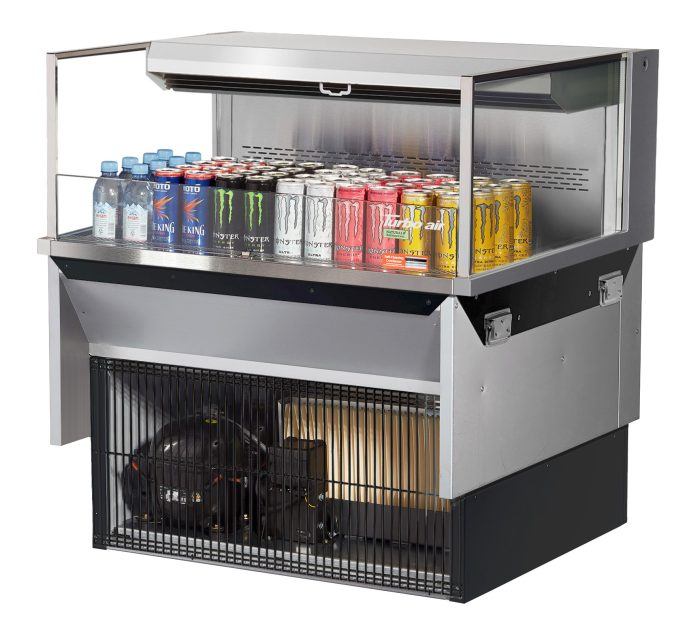 Turbo Air TOM-36L-UF-S-1SI-N 36 7/8" Stainless Steel Drop-In Refrigerated Open Display Case Merchandiser – (1) Level, 115v - Donut-Supplies.Com