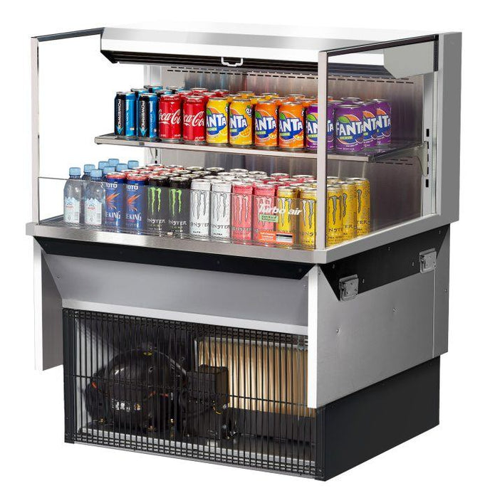 Turbo Air TOM-36L-UF-S-2SI-N 36" Stainless Steel Drop-In Refrigerated Open Display Case Merchandiser – (2) Levels, 1 Shelf, 115v - Donut-Supplies.Com