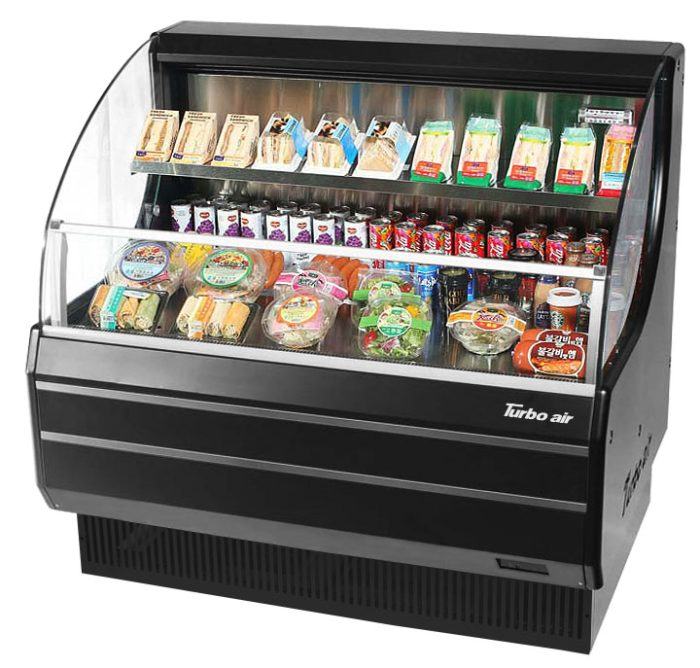 Turbo Air TOM-40LB-N 39" Horizontal Open Air Cooler w/ (2) Levels – Low Profile, Black Exterior, 115v - Donut-Supplies.Com