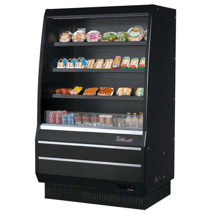 Turbo Air TOM-40MB-SP-N 39 1/8" Vertical Open Air Cooler w/ (4) Levels – Black Exterior, 115v - Donut-Supplies.Com