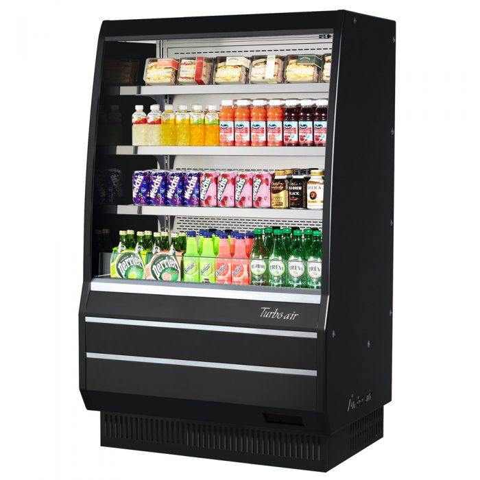 Turbo Air TOM-40MB-SP-N 39 1/8" Vertical Open Air Cooler w/ (4) Levels – Black Exterior, 115v - Donut-Supplies.Com