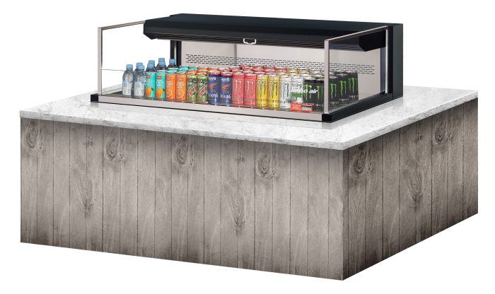 Turbo Air TOM-48L-UF-B-1SI-N 47 7/8" Drop-In Horizontal Open Air Cooler w/ (1) Level – Black Exterior, 115v - Donut-Supplies.Com