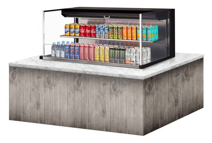 Turbo Air TOM-48L-UF-B-2SI-N 47 7/8" Drop-In Horizontal Open Air Cooler w/ (2) Levels – Black Exterior, 115v - Donut-Supplies.Com