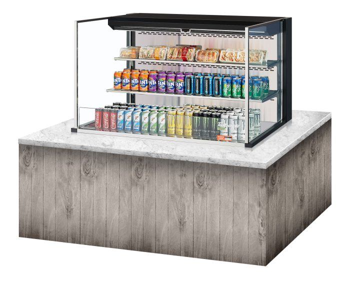 Turbo Air TOM-48L-UF-B-3SI-N 47 7/8" Drop-In Horizontal Open Air Cooler w/ (3) Levels – Black Exterior, 115v - Donut-Supplies.Com