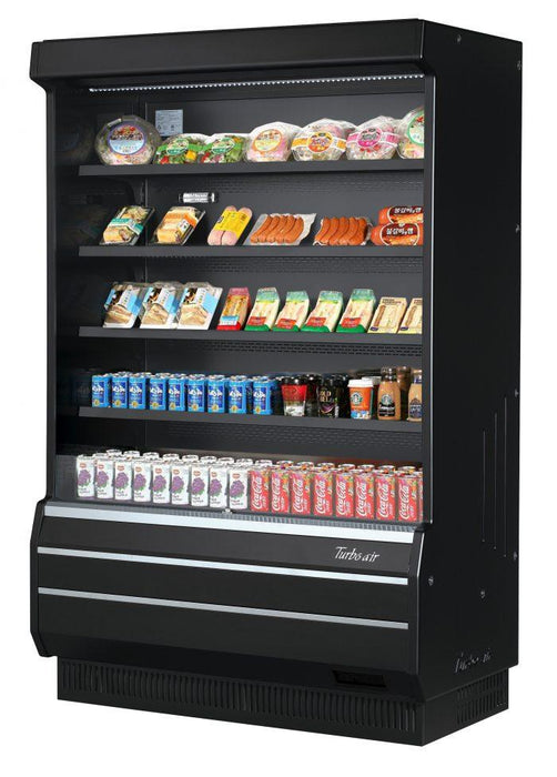 Turbo Air TOM-50B-SP-N 51" Vertical Open Air Cooler w/ (5) Levels – Black Exterior, Solid Side Panels, 115v - Donut-Supplies.Com