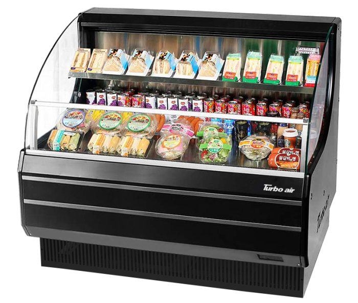 Turbo Air TOM-50LB-N 50" Horizontal Open Air Cooler w/ (2) Levels – Low Profile, Black Exterior, 115v - Donut-Supplies.Com