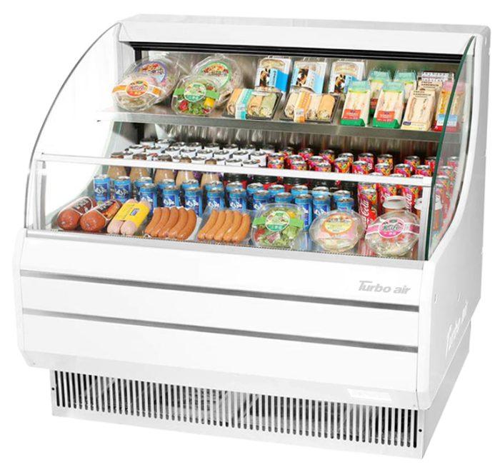 Turbo Air TOM-50LW-N 50" Horizontal Open Air Cooler w/ (2) Levels – Low Profile, White Exterior, 115v - Donut-Supplies.Com