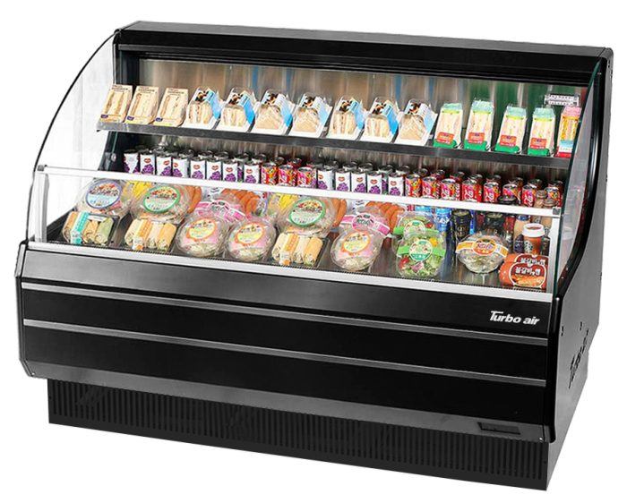 Turbo Air TOM-60LB-N 63 1/4" Horizontal Open Air Cooler w/ (2) Levels – Low Profile, Black Exterior, 115v - Donut-Supplies.Com